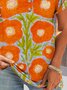 Lässig Geblümt V-Ausschnitt Kurzarm T-Shirt