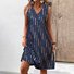 Damen Geometrisch Sommer Kleid V-Ausschnitt Ärmellos Tanktop A-Linien-Kleid
