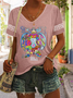 Lässig Geometrisch V-Ausschnitt Kurzarm T-Shirt