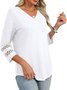 Lässig Unifarben V-Ausschnitt Dreiviertelärmel T-Shirt