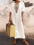 Damen Nationalität/ethn Raglanärmel Sommer Stickerei Kleid U-Ausschnitt Kurzarm H-Linie Kleid