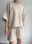 Damen Unifarben Zweiteiliges Set Täglich Halbarm Lässig Sommer Kurze Sets Matching Set