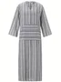 Damen Gestreift Frühling/Herbst Print Kleid U-Ausschnitt Langarm Tanktop A-Linien-Kleid