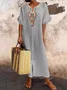Damen Nationalität/ethn Raglanärmel Sommer Stickerei Kleid U-Ausschnitt Kurzarm H-Linie Kleid