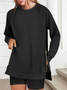 Lässig Rundhals Unifarben Sweatshirt