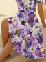 Damen Geblümt Sommer Print Kleid V-Ausschnitt Kurzarm Passen & Flare Kleid A-Linien-Kleid
