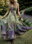 Damen Geblümt Sommer Kleid Rundhals Ärmellos A-Linien-Kleid