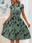 Damen Abstrakt Grafik Sommer Print Kleid V-Ausschnitt Kurzarm Tanktop A-Linien-Kleid