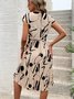 Damen Abstrakt Grafik Sommer Print Kleid V-Ausschnitt Kurzarm Tanktop A-Linien-Kleid