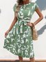 Damen Abstrakt Grafik Sommer Print Kleid V-Ausschnitt Kurzarm Tanktop A-Linien-Kleid