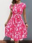 Damen Abstrakt Grafik Sommer Print Kleid V-Ausschnitt Kurzarm Tanktop A-Linien-Kleid