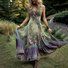Damen Geblümt Sommer Kleid Rundhals Ärmellos A-Linien-Kleid