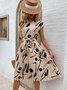 Damen Abstrakt Grafik Sommer Print Kleid V-Ausschnitt Kurzarm Tanktop A-Linien-Kleid