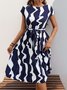 Damen Abstrakt Grafik Sommer Print Kleid V-Ausschnitt Kurzarm Tanktop A-Linien-Kleid