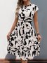 Damen Abstrakt Grafik Sommer Print Kleid V-Ausschnitt Kurzarm Tanktop A-Linien-Kleid