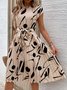Damen Abstrakt Grafik Sommer Print Kleid V-Ausschnitt Kurzarm Tanktop A-Linien-Kleid