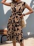 Damen Abstrakt Grafik Sommer Print Kleid V-Ausschnitt Kurzarm Tanktop A-Linien-Kleid