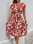 Damen Abstrakt Grafik Sommer Print Kleid V-Ausschnitt Kurzarm Tanktop A-Linien-Kleid