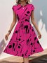 Damen Abstrakt Grafik Sommer Print Kleid V-Ausschnitt Kurzarm Tanktop A-Linien-Kleid