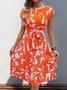 Damen Abstrakt Grafik Sommer Print Kleid V-Ausschnitt Kurzarm Tanktop A-Linien-Kleid