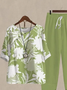 Damen Geblümt Print Zweiteiliges Set Täglich Halbarm Lässig Sommer Bluse mit Hose Matching Set