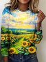 Retro Kariert Rundhals Langarm T-Shirt