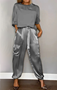 Damen Unifarben Taschennähen Zweiteiliges Set Täglich Halbarm Lässig Sommer Bluse mit Hose Matching Set