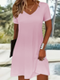 Damen Unifarben Sommer Kleid V-Ausschnitt Kurzarm Passen & Flare Kleid A-Linien-Kleid