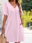 Damen Unifarben Sommer Kleid V-Ausschnitt Kurzarm Passen & Flare Kleid A-Linien-Kleid