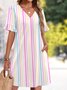 Damen Unifarben Sommer Kleid V-Ausschnitt Kurzarm Passen & Flare Kleid A-Linien-Kleid