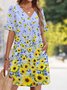 Damen Unifarben Sommer Kleid V-Ausschnitt Kurzarm Passen & Flare Kleid A-Linien-Kleid