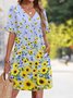 Damen Unifarben Sommer Kleid V-Ausschnitt Kurzarm Passen & Flare Kleid A-Linien-Kleid