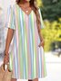 Damen Unifarben Sommer Kleid V-Ausschnitt Kurzarm Passen & Flare Kleid A-Linien-Kleid