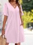 Damen Unifarben Sommer Kleid V-Ausschnitt Kurzarm Passen & Flare Kleid A-Linien-Kleid