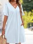 Damen Unifarben Sommer Kleid V-Ausschnitt Kurzarm Passen & Flare Kleid A-Linien-Kleid