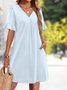 Damen Unifarben Sommer Kleid V-Ausschnitt Kurzarm Passen & Flare Kleid A-Linien-Kleid