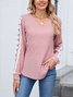 Lässig Unifarben V-Ausschnitt Langarm T-Shirt