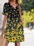 Damen Unifarben Sommer Kleid V-Ausschnitt Kurzarm Passen & Flare Kleid A-Linien-Kleid