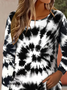 Lässig Tie-Dye-Muster Rundhals Langarm T-Shirt