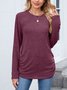 Lässig Unifarben Rundhals Langarm T-Shirt