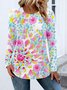 Lässig Farbblock Rundhals Langarm T-Shirt