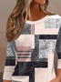 Lässig Geometrisch Rundhals Dreiviertelärmel T-Shirt