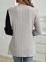 Schmal Passen Spitze Rundhals Farbe Matching Gerippt Kreuz Saum Langarm Gestrickt Elegant Pendler T-Shirt Oberteile