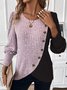 Schmal Passen Rundhals Farbe Matching Gerippt Kreuz Saum Langarm Frühling und Herbst Gestrickt Pendler T-Shirt Oberteile