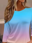 Lässig Farbverlauf Rundhals Dreiviertelärmel T-Shirt