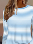Lässig Gestreift Rundhals Langarm T-Shirt