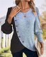 Schmal Passen Rundhals Farbe Matching Gerippt Kreuz Saum Langarm Frühling und Herbst Gestrickt Pendler T-Shirt Oberteile