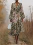 Damen Geblümt Puffärmel Frühling/Herbst Kleid V-Ausschnitt Langarm A-Linien-Kleid