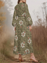 Damen Geblümt Puffärmel Frühling/Herbst Kleid V-Ausschnitt Langarm A-Linien-Kleid