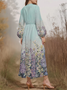 Damen Geblümt Puffärmel Frühling/Herbst Kleid V-Ausschnitt Langarm A-Linien-Kleid